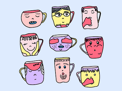 Mood Mugs Bohmine cartooning character characterdesign dreaming expressions gif grumpy hungry icon illustration mug sleepy stickers vector