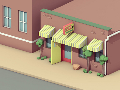 Gus's World Famous Fried Chicken cinema4d low poly memphis