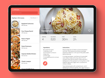 Meal Planner Concept: iPad View