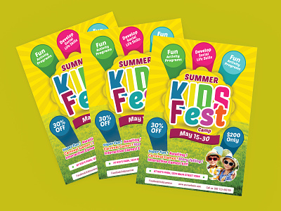 kids summer party camp flyer template download