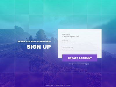 Sign up landing page