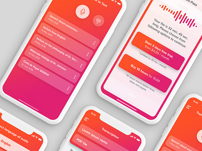 Transcribe App app application ios orange pink transcription
