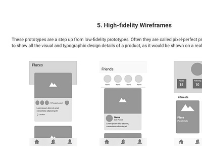 High-fidelity Wireframes ux design