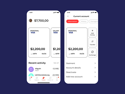 Banking App app bank banking cards mobile ui ux