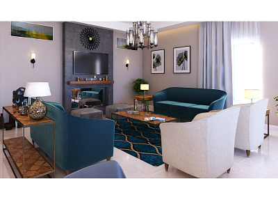 Modern Apartment architecture chair color design interior render sofa stone