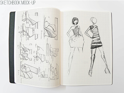 Sketchbook Mockup action art book concept dress mockup paper pencil shoes sketch storyboard template