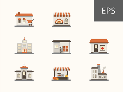 City Buildings Vector Icon Set