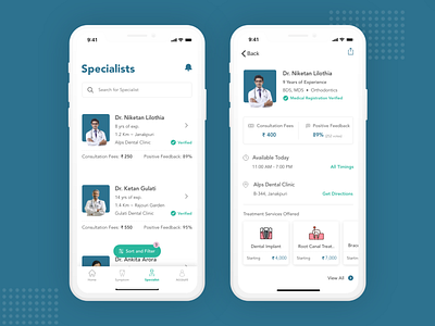 Dental App - Dentist Listing app book appointment dental dental care dentist dentistry healthcare mobile app specialists ui ux