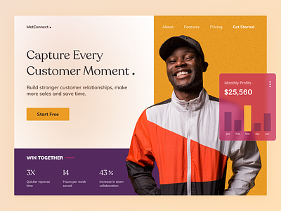 MetConnect CRM branding business chart clean ui colorful crm customer earning gradient herosection home page landingpage minimal software success ui ux visual design webdesign website