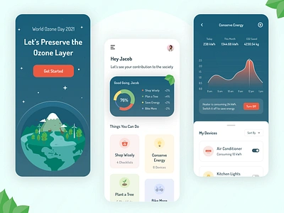 World Ozone Day 2021 app clean ui conserve design earth energy green illustration minimal mobile nature ozone day protect ui ux visual design world ozone day