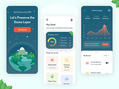World Ozone Day 2021 app clean ui conserve design earth energy green illustration minimal mobile nature ozone day protect ui ux visual design world ozone day
