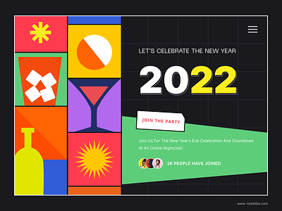 New Year 2022 | Virtual Party 2022 abstract celebration clean ui colors concept dark design funky herosection minimal newyear pattern retro shapes ui virtualparty visual design web