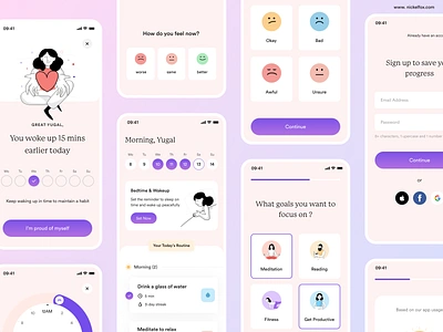 Habit Tracker App app care clean ui design habit health illustration mental minimal progress routine schedule selfcare sleep track ui ux visual design