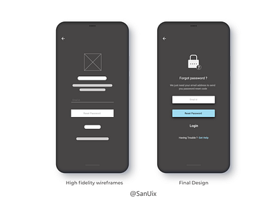 Forgot Password Dark adobexd android app design black and white dark concept dark mode dark theme dark ui design designs figma greyscale invisionstudio mobile app design mobile design popular simple design ui uiux wireframe design wireframes