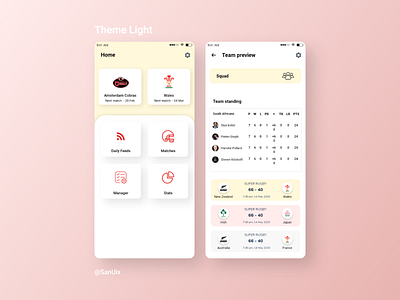 Rugby play adobexd app dashboard app design app home page application ux ui design games light colors light ui mobile app design popular red white blue simple teams ui uiux whitespace yellow