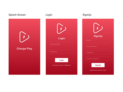 Charge Play Simple LogIn signUp Screen app design icon login design login screen logo mobile app design mobile application mobile design mobile ui music app registration form signup simple design splash splash screen typography ui ui design ux