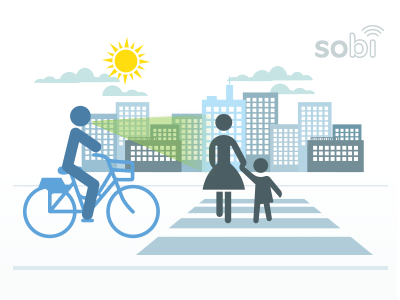 Yield to Pedestrians bicycle bike city road shape sobi social bicycles vector zebra crossing