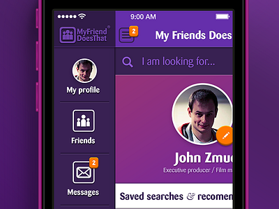 My Friends Does That app avatar dashboard friends ios7 iphone menu mobile profile search sidemenu user