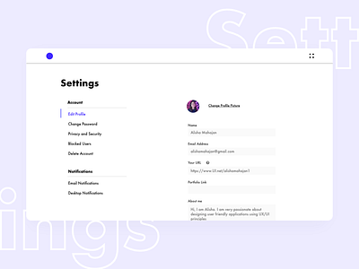 Daily UI 07: Settings daily 100 challenge daily ui 07 dailyui dailyuichallenge design settings ui ui ux webdesign