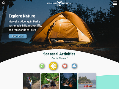 Hi-fi Algonquin Park Landing Page design ux web