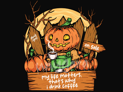 Cute Pumpkin Drink Coffee by Unygara apparel cartoon cute design funny halloween illustration logo mascot scary tshirt vector