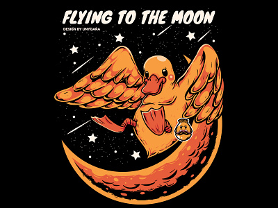 Flying To The Moon by Unygara animal apparel cartoon cute design duck duckling flying illustration logo mascot moon portrait space sticker tshirt universe vector