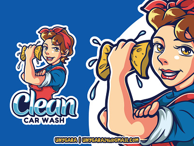 Clean Car Wash Mascot Logo car wash cartoon clean cute girl illustration logo logo design mascot mascot design mascot logo vector