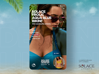 solace appscreen02 app design app screen apparel brand beach beauty bikini blue branding branding design creativedesign fashion lingerie mobile ui screenshots sea sunglasses