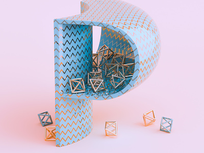 P - 36 Days of Type 7 36daysoftype 3d abstract adobe cinema 4d colourful design diamond gold pink render warm