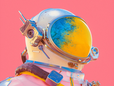 Cosmo 3d abstract astronaut blue cinema 4d colourful cosmonaut pink render rocket scifi space spacesuit stars yellow