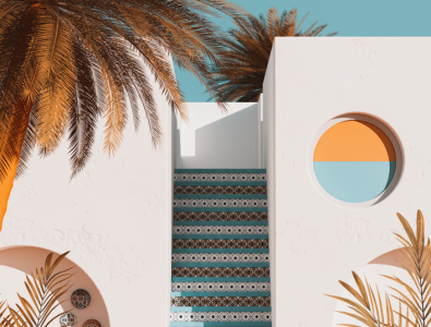 Steps 3d architecture blue cinema 4d mediterranean orange palmtrees plates portugal render steps summer tiles vintage