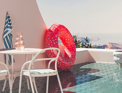Day Off - Ibiza 3d balcony blue cinema 4d colourful holiday ibiza inflatable mediterranean ocean relax render rubber ring sea shade shadow spain summer vacation vintage