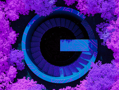G - 36 Days of Type 08 36daysoftype 3d abstract architecture blue cinema 4d design forrest magic mystic render scifi stairs woods