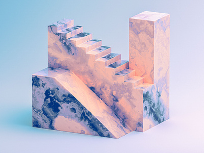 N - 36 Days of Type 08 36daysoftype08 3d abstract architecture blue cinema 4d clean colourful edges marble peach render smoke stairs steps vintage