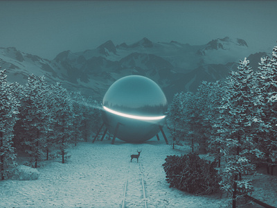 Forest 3d abstract alien deer forest mountains render scifi snow space spaceship stag trees winter woods