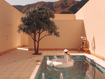 Courtyard architecture courtyard hat holiday home hot mediterranean mountains pool relax shadow shower spain summer swim tree vacation villa warm woman