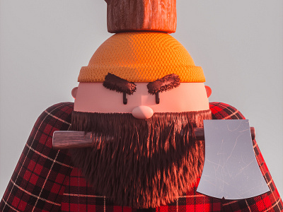 Lumberjack 3d angry axe beard cartoon cartoon character cinema 4d colourful forest hairy hat lumberjack man red render tartan tree vintage wood yellow