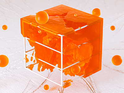 Jelly Cube 3d abstract adobe bubbles cinema 4d colourful cube decay food frame isometric jelly orange party render texture touch weird