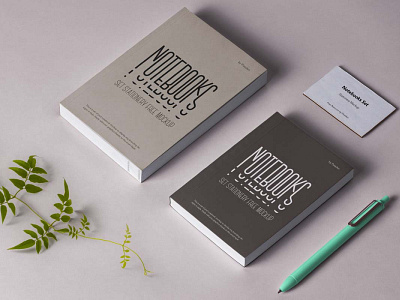 Free Notebook Mockup with Pen and Business Card