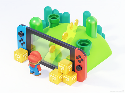 Making the Switch — 3D illustration featuring Mario 3d cartoon console cute game gaming graphics handheld illustration landscape mario nintendo scenery switch