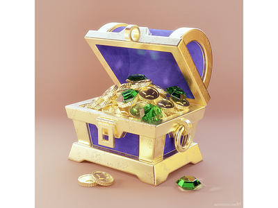 Treasure chest 3D game prop b3d blender bling cash coins emeralds game gemstones money props treasure chest value wealth