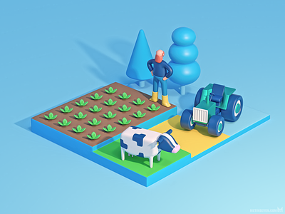 Stylized 3D banner illustration agricultural agriculture b3d banner blender blender3d boer cow farmer farming illustratie illustration illustrator koe tractor