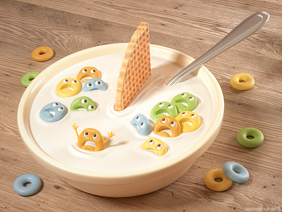 Cereal killer 💀 3d b3d blender3d bowl breakfast cartoon cereal fin illustration illustrator milk shark yoghurt