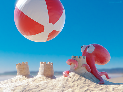 Imminent impact 😱 3d b3d ball beach beachball blender blender3d castle illustration illustrator octopus sand sandcastle squid