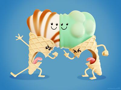 Conefrontation 🍦 3d argument cartoon fight icecream illustration magicacsg quarrel