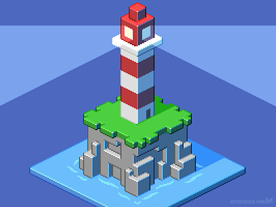 Lighthouse — isometric pixel art (cropped) 8bit island isometric isometricpixelart lighthouse pixelart pixels retro