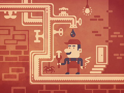 Mario at work artwork cartoon modern cellar game gaming illustration mario nintendo pipes plumber retro work
