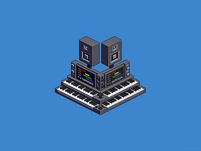 Electronic music altar — isometric pixel art artwork buttons editor electronic illustration isometric keyboard music pixel art speakers synth synthesizer