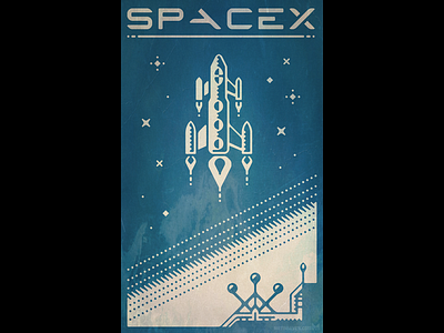 SpaceX retro-futuristic poster design artwork digital futurism futuristic graphicdesign poster retro rocket scifi space spacex vectorillustration