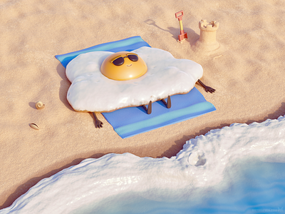 Fried — 3D artwork 3d 3d artist 3d rendering art artwork beach cartoon cartoony cute egg fried fun illustration illustrator sand sea seashore stylized